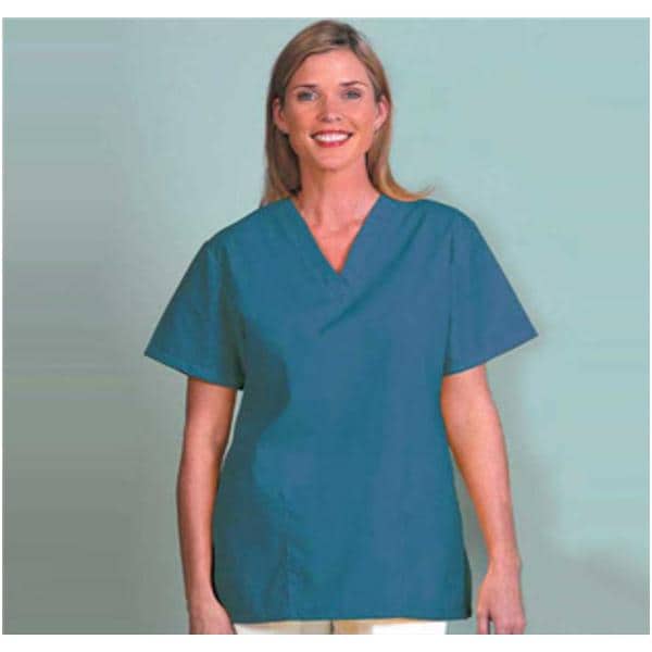 Scrub Shirt V-Neck 2 Pockets Set-In Short Sleeves 2X Large Teal Womens Ea