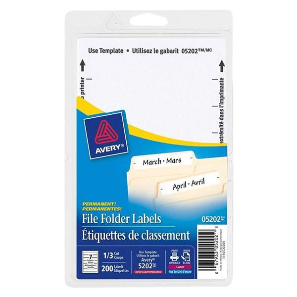 Inkjet/Laser File Folder Labels 5/8 in x 3.5 in White 252/Pack 25...