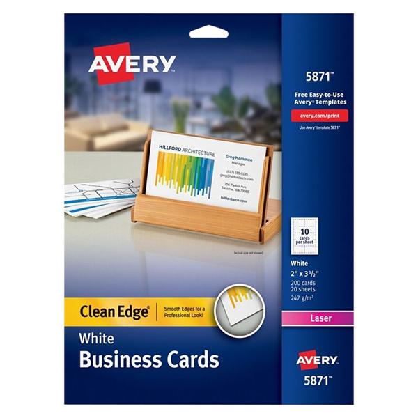 2-Sided Clean Edge Business Cards 2 in x 3.5 in White 200/Pack 20...