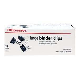 Office Depot Brand Binder Clips Large 2 in Wide Black 12/Box 12/B...