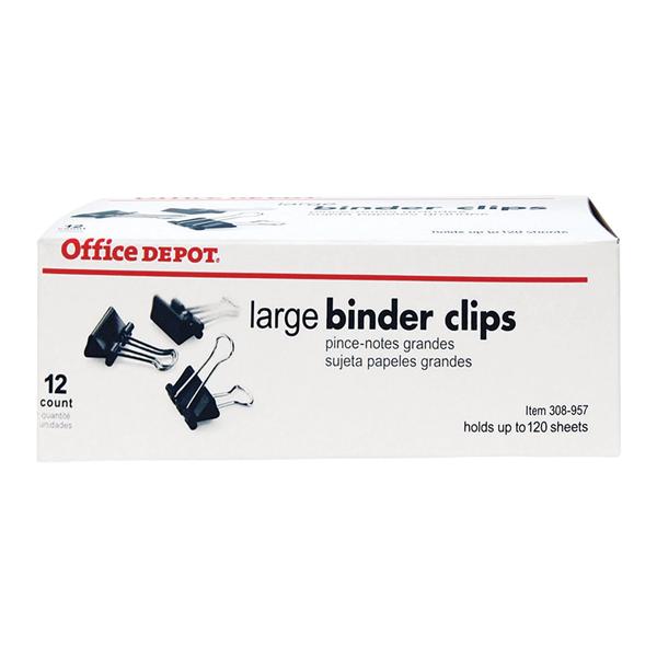 Office Depot Brand Binder Clips Large 2 in Wide Black 12/Box 12/B...