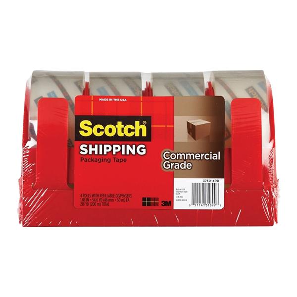 Packaging Tape w/ Dispenser 1 7/8 in x 54.6 Yd Clear 4/Pack 4/Pac...