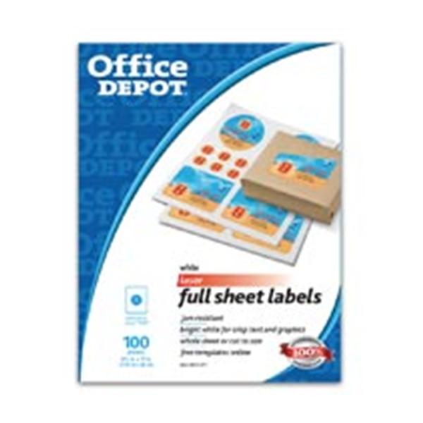 White Inkjet/Laser Perm Full-Sheet Label 8.5 in x 11 in 100/Box 100/Pk