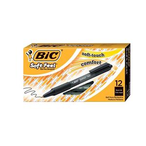 BIC Soft Feel Retracting BallPt Pen Medium Point 1.0 mm Black 12/Pk