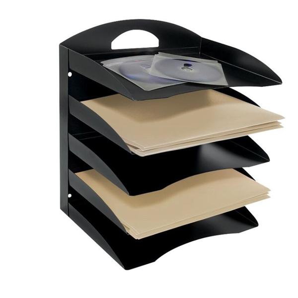 5-Tier Horizontal Desk Organizer Letter Size Black 1/PK