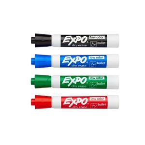 EXPO Low-Odor Dry-Erase Markers Bullet Pt Assorted Colors 4/Pack...