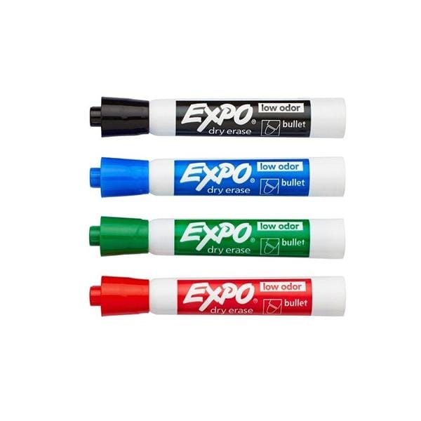 EXPO Low-Odor Dry-Erase Markers Bullet Pt Assorted Colors 4/Pack...