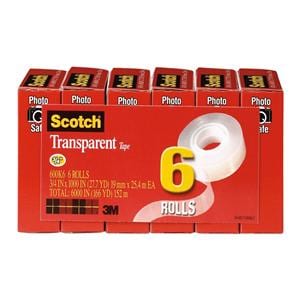 Scotch Clear Transparent Tape 1 in Core 3/4 in x 1000 in 6/Pack 6...