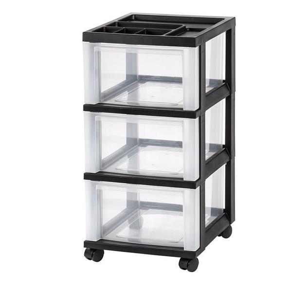 Plastic Storage Cart 3 Drawers Black/Clear Each