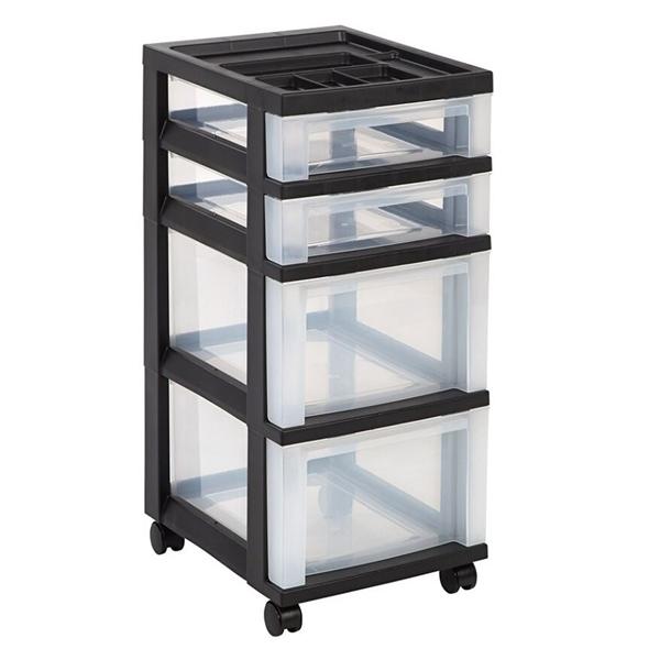 Plastic Storage Cart 4 Drawers Black Each