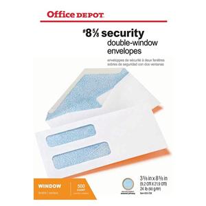 Double-Window Envelopes #8 5/8 in 3.625 in x 8.625 in Wht Gummed 500/Bx