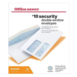 Double-Winow Envelopes #10 4 1/8 in x 9.5 in White Gummed 500/Box 500/Bx