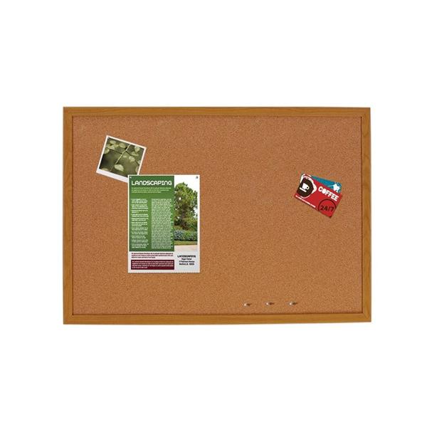 Foray Cork Bulletin Board Oak Finish Frame 36 in x 24 in Ea