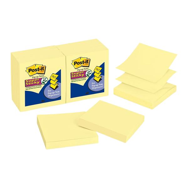 3 in x 3 in Super Sticky Pop-up Notes 90 Sheets/Pad 12/Pack 12/Pk