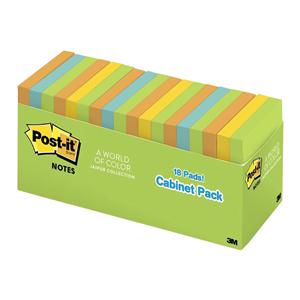 Post-it Notes Jaiper Colors 3 in x 3 in 100 Sheets/Pad 18/Pack 18/Pk