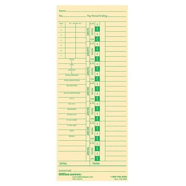 Time Cards Weekly Days 1-7 2-Sided Manila 100/Pack 100/Pk