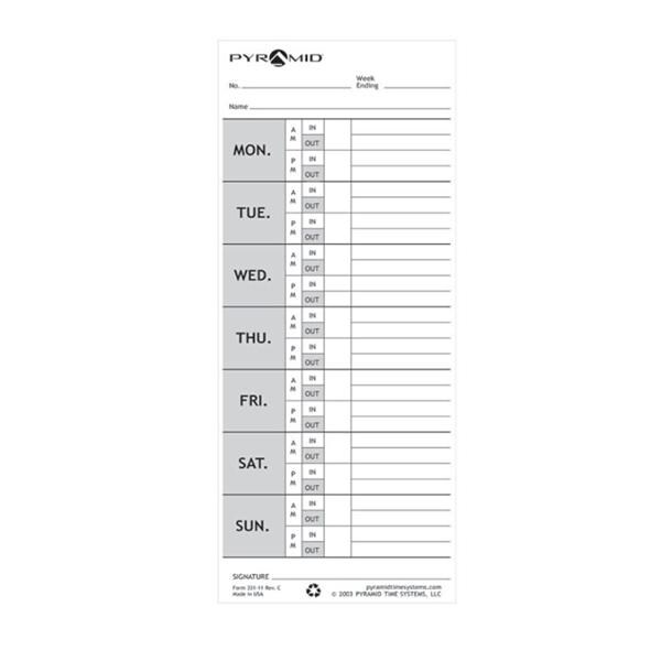 Pyramid Model 1000 30% Recycled Time Cards 100/Pack 100/Pk