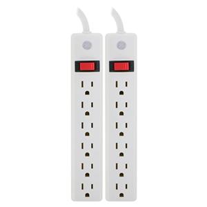 GE 6-Outlet Power Strip 2 ft Cord White 2/Pack 2/Pk