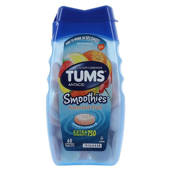 Tums Smoothies Antacid Chewable Tablets 750mg Assorted Fruit Twist Cap 60/Bt