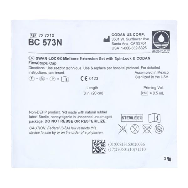 IV Extension Set Needleless Swanlok Priming Volume 0.4mL 9" Femal...
