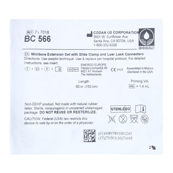 IV Extension Set Priming Volume 1.9mL 60" Female Luer Lock Adapte...