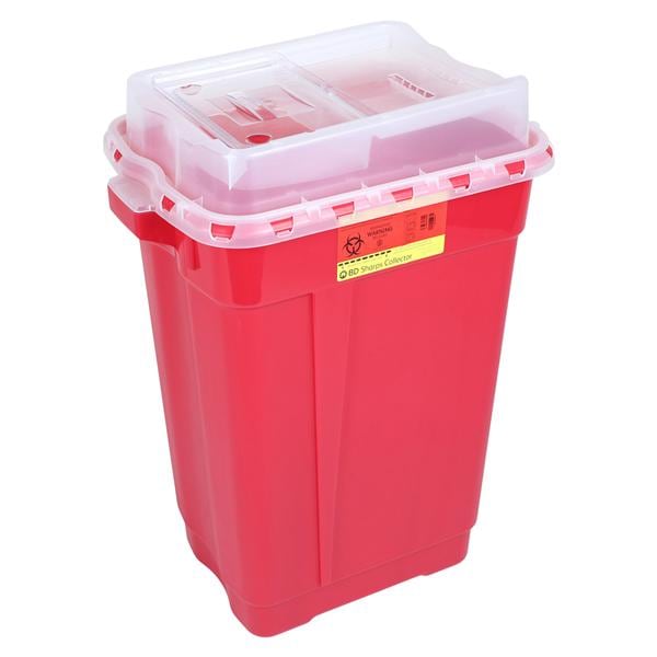 Sharps Container 19gal Red/Clear 14-3/4x20x26-1/4" Sliding Lid Plastic Ea