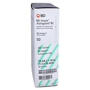Insyte Autoguard Blood Control Catheter Shielded 18 Gauge 1.16" Green 50/Bx