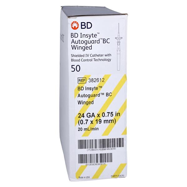 Insyte Autoguard IV Catheter 24 Gauge 3/4" Notched Needle 3/4" Vi...
