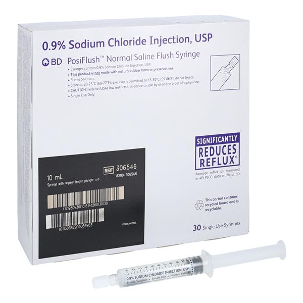 Posiflush Normal Saline IV Flsh Sol 0.9% Std Pngr Rd Prefl Syr 10mL 30/Package, 16 BX/CA