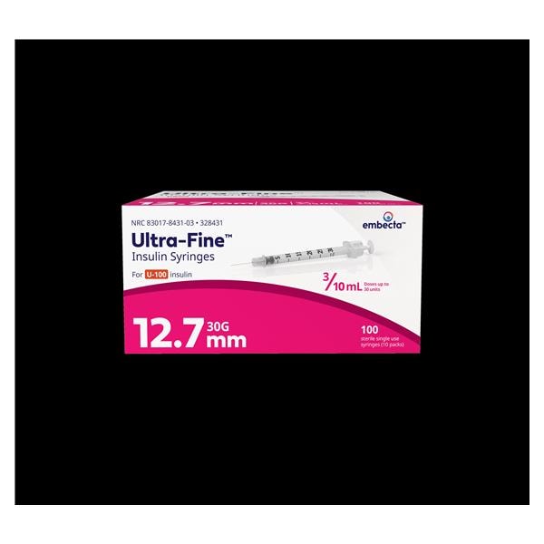 Ultra-Fine Insulin Syringe/Needle 30gx1/2" 3/10cc Tan Conventional LDS 100/Bx, 5 BX/CA