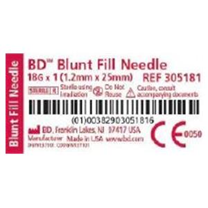 Hypodermic Needle 18gx1" Pink Blunt Fill 100/Bx, 10 BX/CA