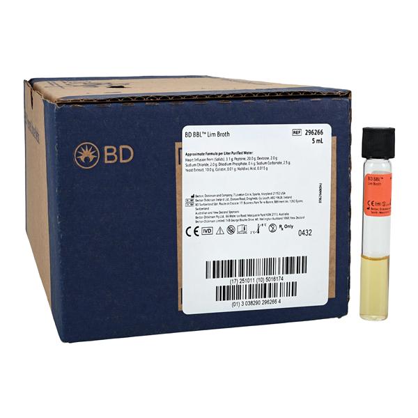 BBL Prepared Media Lim Broth 5mL Size K Tube 100/Bx