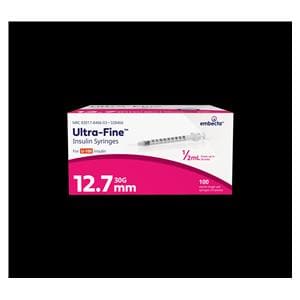 Ultra-Fine Insulin Syringe/Needle 30gx1/2" 0.5cc Tan Conventional LDS 100/Bx, 5 BX/CA