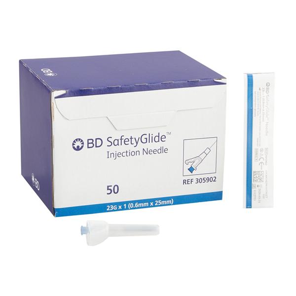 SafetyGlide Hypodermic Needle 23gx1" Turquoise Safety Low Dead Space 50/Bx