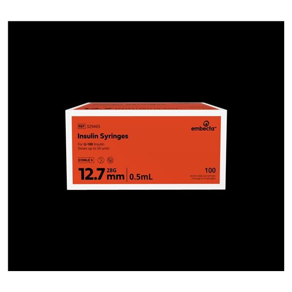 Micro-Fine IV Insulin Syringe/Needle 28gx1/2" 0.5cc Orange Cnvntnl LDS 100/Bx
